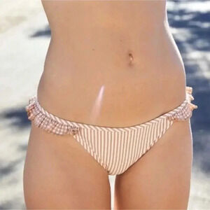 NWT Aerie Tan Seersucker Ruffle Bikini Bottom‎ Size Large